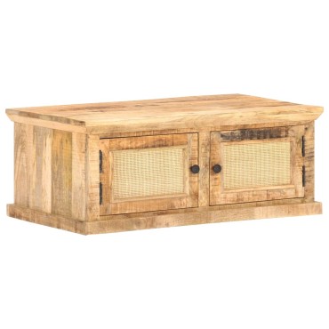 vidaXL Τραπεζάκι Σαλονιού 90x50x35cm Μασίφ Ξύλο Μάνγκο/Φυσικό Καλάμι 1 τεμ.