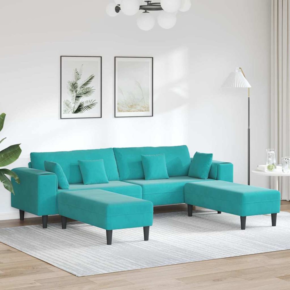 vidaXL Καναπές 3 τεμ. Τιρκουάζ Βελούδο 250x188x76cm  Τριθέσιος