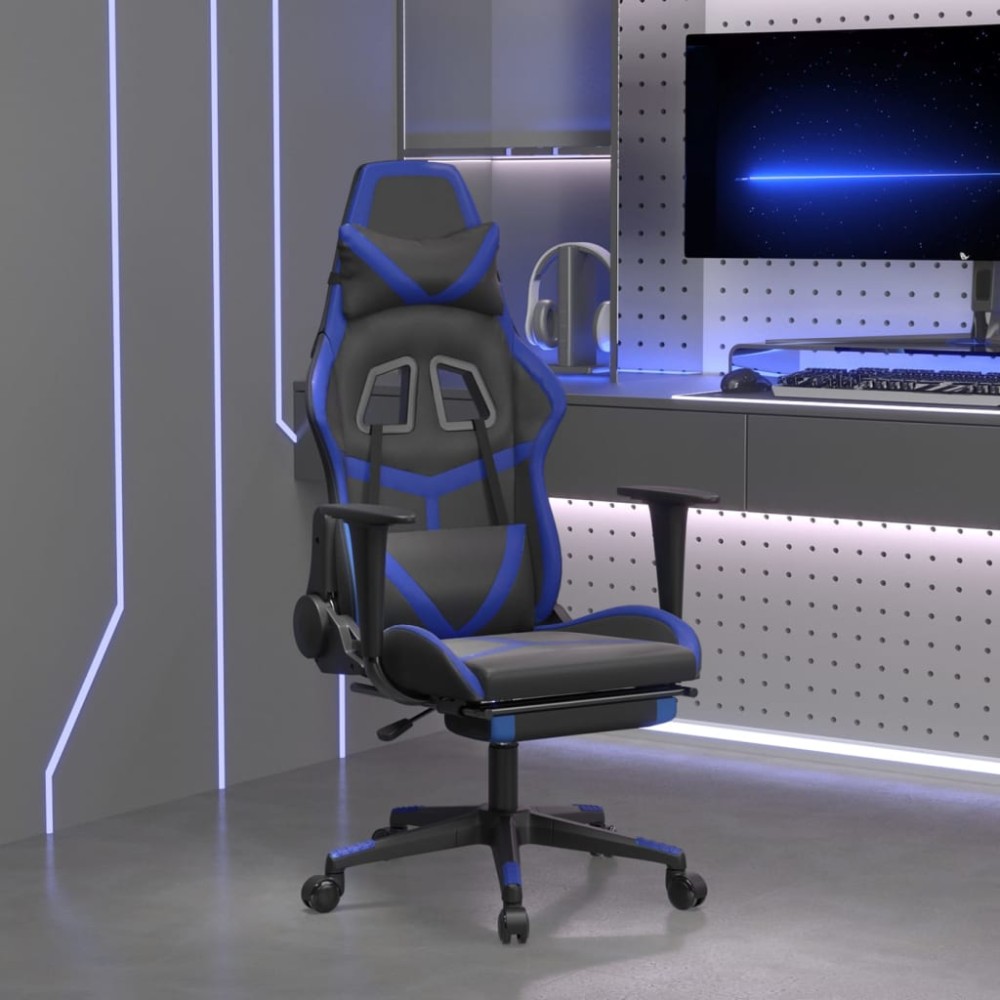 vidaXL Καρέκλα Gaming Μασάζ Υποπόδιο Μαύρο/μπλε από Συνθετικό Δέρμα 67x64x(116-127)cm 1 τεμ. vidaXL Καρέκλα Gaming Μασάζ Υποπόδιο Μαύρο/μπλε από Συνθετικό Δέρμα 67x64x(116-127)cm 1 τεμ.