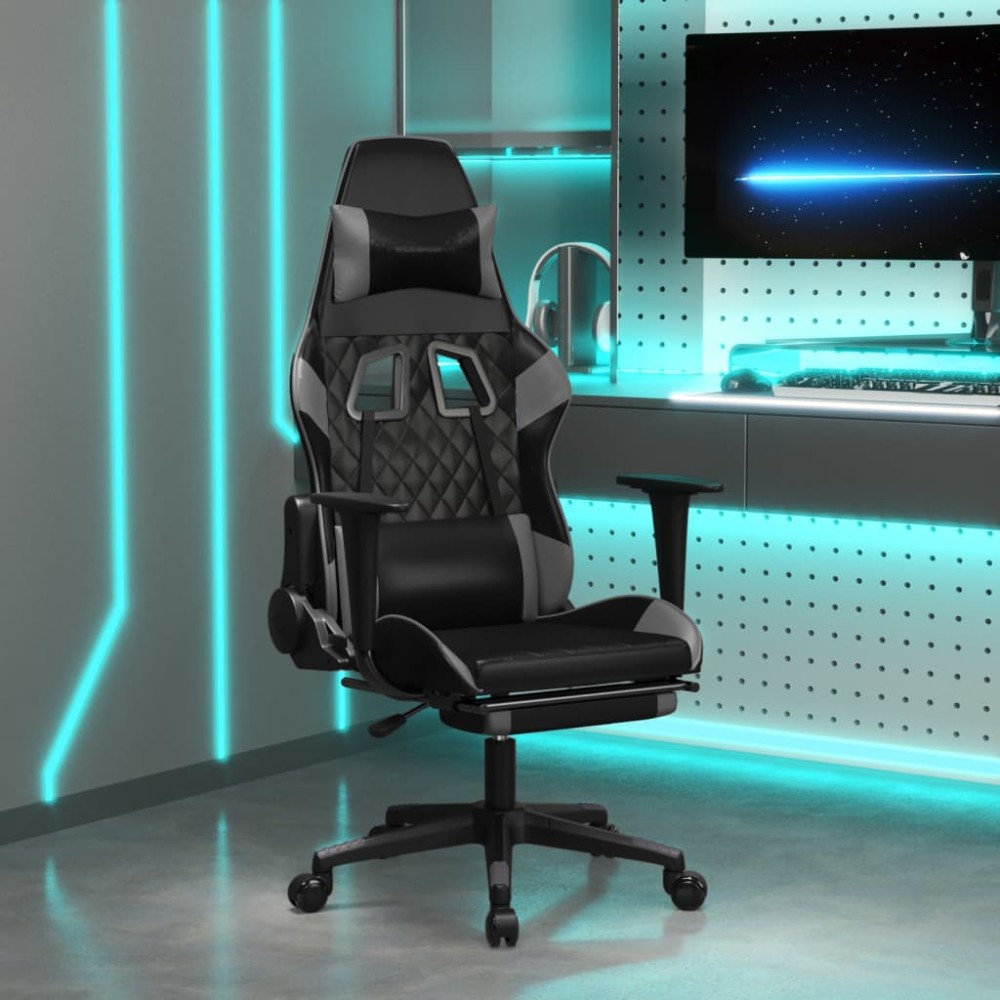 vidaXL Καρέκλα Gaming Μασάζ Υποπόδιο Μαύρο/Γκρι από Συνθετικό Δέρμα 64x60x(117-127)cm 1 τεμ. vidaXL Καρέκλα Gaming Μασάζ Υποπόδιο Μαύρο/Γκρι από Συνθετικό Δέρμα 64x60x(117-127)cm 1 τεμ.