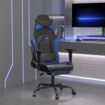 vidaXL Καρέκλα Gaming Μασάζ Υποπόδιο Μαύρο & Μπλε από Συνθετικό Δέρμα 66x56x(120,5-131)cm 1 τεμ.