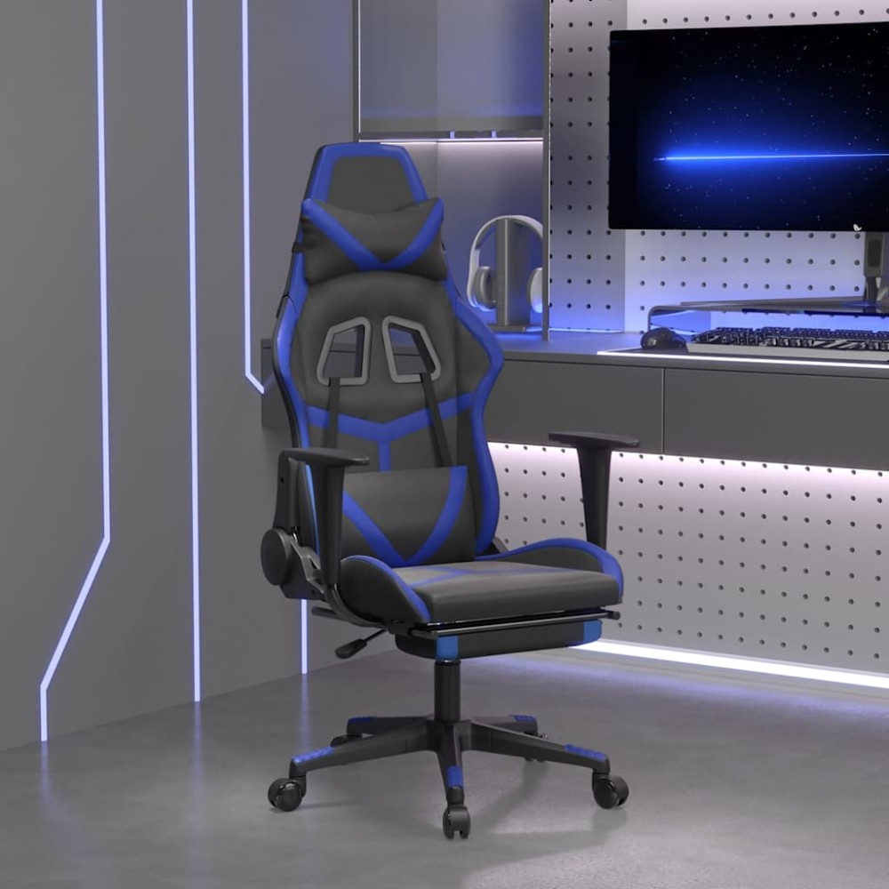 vidaXL Καρέκλα Gaming Μασάζ Υποπόδιο Μαύρο & Μπλε από Συνθετικό Δέρμα 67x64x(116-127)cm 1 τεμ. vidaXL Καρέκλα Gaming Μασάζ Υποπόδιο Μαύρο & Μπλε από Συνθετικό Δέρμα 67x64x(116-127)cm 1 τεμ.