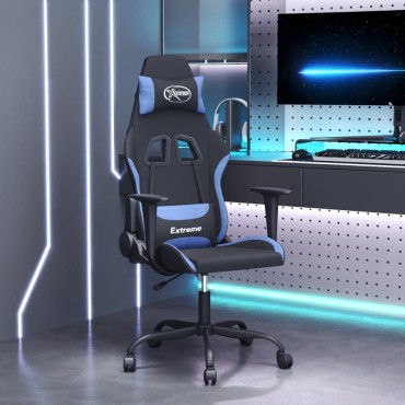 vidaXL Καρέκλα Gaming Μαύρη και Μπλε Υφασμάτινη 65x62,5x(120-130)cm 1 τεμ.