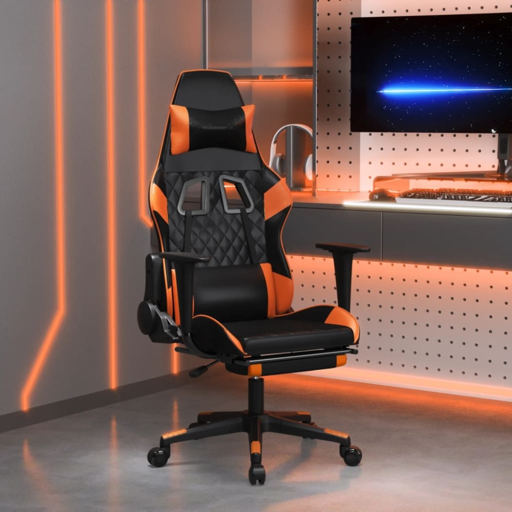 vidaXL Καρέκλα Gaming Μασάζ Υποπόδιο Μαύρο/Πορτοκαλί Συνθετικό Δέρμα 64x60x(117-127)cm 1 τεμ. vidaXL Καρέκλα Gaming Μασάζ Υποπόδιο Μαύρο/Πορτοκαλί Συνθετικό Δέρμα 64x60x(117-127)cm 1 τεμ.
