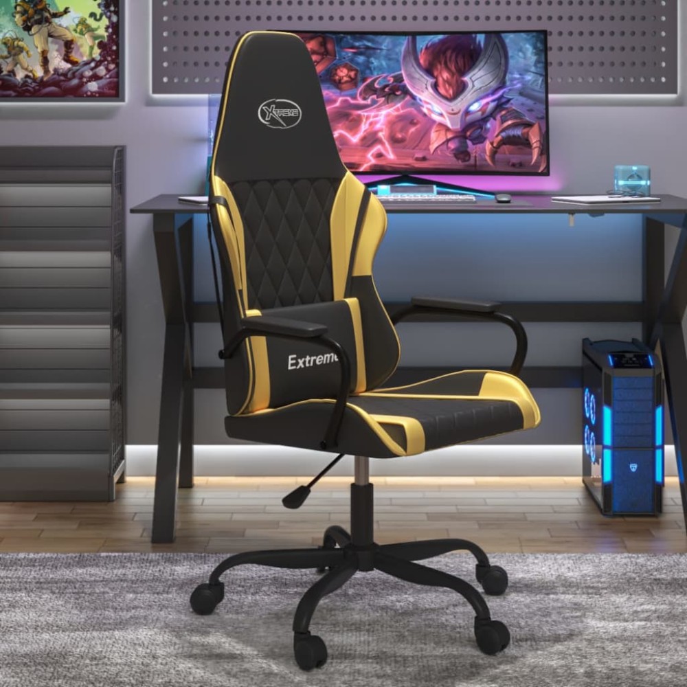 vidaXL Καρέκλα Gaming Μαύρο/Χρυσό από Συνθετικό Δέρμα 54x61,5x(118,5-128)cm 1 τεμ. vidaXL Καρέκλα Gaming Μαύρο/Χρυσό από Συνθετικό Δέρμα 54x61,5x(118,5-128)cm 1 τεμ.