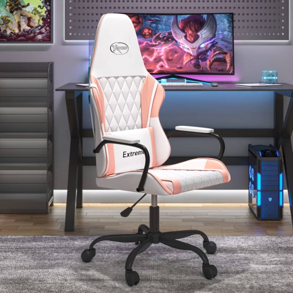 vidaXL Καρέκλα Gaming Λευκό και Ροζ από Συνθετικό Δέρμα 54x61,5x(118,5-128)cm 1 τεμ. vidaXL Καρέκλα Gaming Λευκό και Ροζ από Συνθετικό Δέρμα 54x61,5x(118,5-128)cm 1 τεμ.