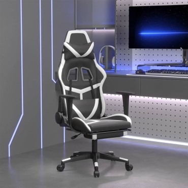 vidaXL Καρέκλα Gaming Μασάζ Υποπόδιο Μαύρο άσπρο από Συνθετικό Δέρμα 67x64x(116-127)cm 1 τεμ.