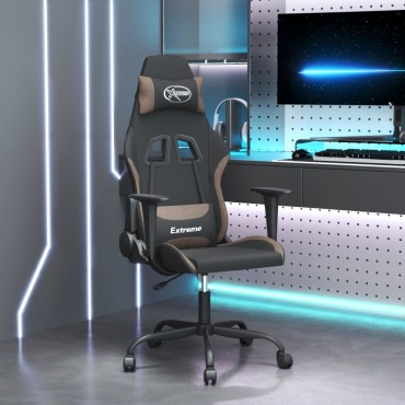 vidaXL Καρέκλα Μασάζ Gaming Μαύρη και Taupe Υφασμάτινη 65x62,5x(120-130)cm 1 τεμ.