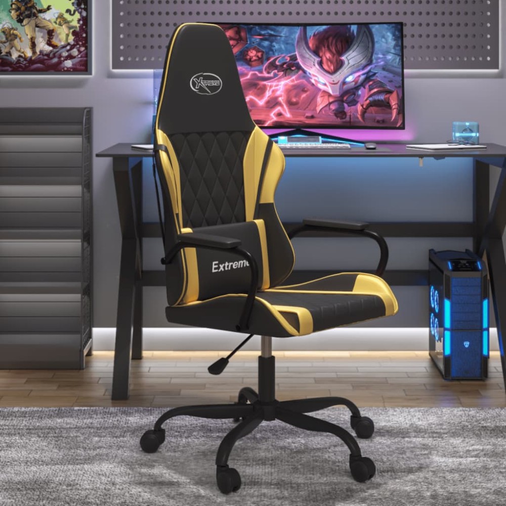 vidaXL Καρέκλα Gaming Μασάζ Μαύρο/Χρυσό από Συνθετικό Δέρμα 54x61,5x(118,5-128)cm 1 τεμ. vidaXL Καρέκλα Gaming Μασάζ Μαύρο/Χρυσό από Συνθετικό Δέρμα 54x61,5x(118,5-128)cm 1 τεμ.