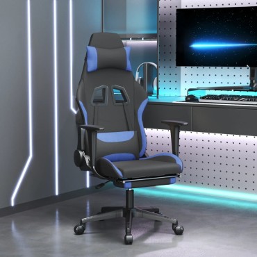vidaXL Καρέκλα Gaming Μαύρη/Μπλε Ύφασμα με Υποπόδιο 64x60x(117-127)cm 1 τεμ.