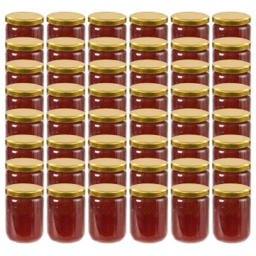vidaXL Βάζα Μαρμελάδας 48 τεμ. 230 ml Γυάλινα με Χρυσά Καπάκια