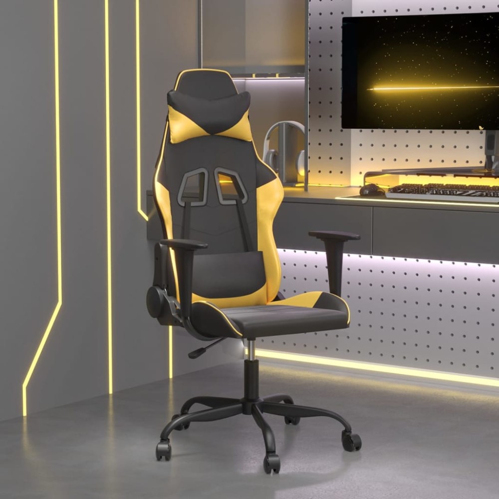 vidaXL Καρέκλα Gaming Μαύρο/Χρυσό από Συνθετικό Δέρμα 66x56x(120,5-131)cm 1 τεμ. vidaXL Καρέκλα Gaming Μαύρο/Χρυσό από Συνθετικό Δέρμα 66x56x(120,5-131)cm 1 τεμ.