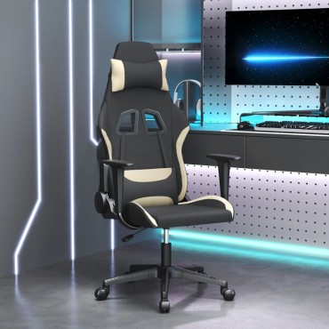 vidaXL Καρέκλα Gaming Μαύρη και Κρεμ Υφασμάτινη 65x58x(118-128)cm 1 τεμ.