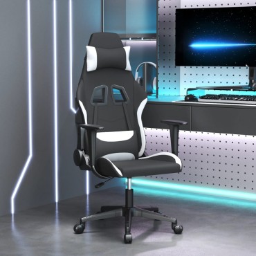 vidaXL Καρέκλα Gaming Μαύρη και Λευκό Υφασμάτινη 65x58x(118-128)cm 1 τεμ.
