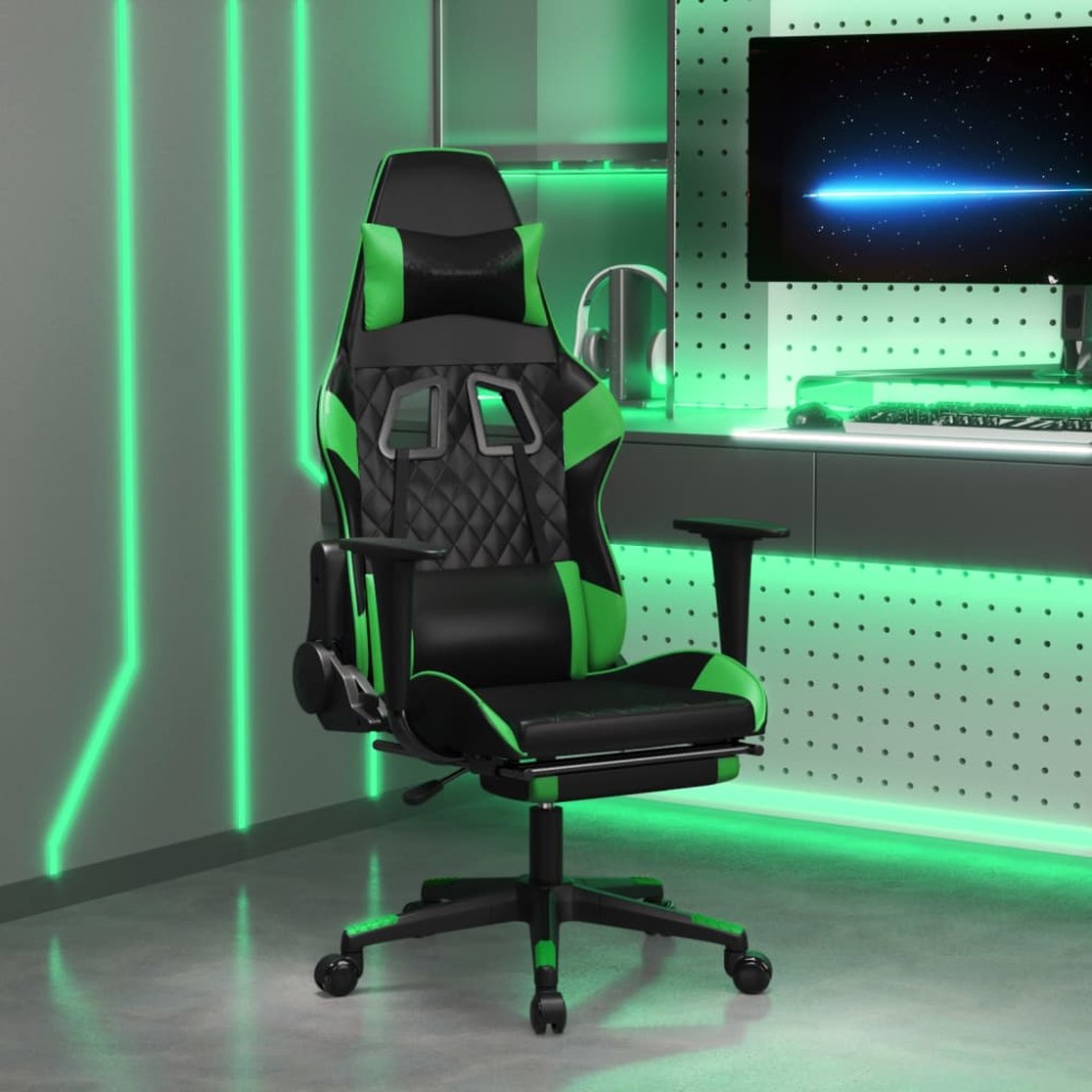 vidaXL Καρέκλα Gaming Μασάζ Υποπόδιο Μαύρο/Πράσινο από Συνθετικό Δέρμα 64x60x(117-127)cm 1 τεμ. vidaXL Καρέκλα Gaming Μασάζ Υποπόδιο Μαύρο/Πράσινο από Συνθετικό Δέρμα 64x60x(117-127)cm 1 τεμ.