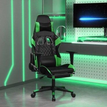 vidaXL Καρέκλα Gaming Μασάζ Υποπόδιο Μαύρο/Πράσινο από Συνθετικό Δέρμα 64x60x(117-127)cm 1 τεμ.