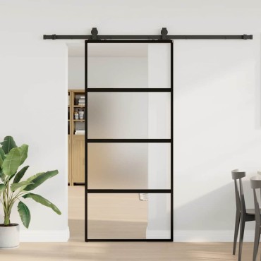 vidaXL Συρόμενη πόρτα με σετ υλικού Μαύρο 76x205 cm γυαλί μετριασμένο