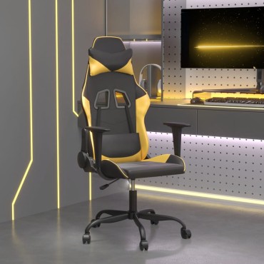 vidaXL Καρέκλα Gaming Μασάζ Μαύρο/Χρυσό από Συνθετικό Δέρμα 66,5x61x(118-127,5)cm 1 τεμ.