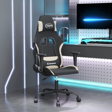 vidaXL Καρέκλα Μασάζ Gaming Μαύρη και Κρεμ Υφασμάτινη 65x62,5x(120-130)cm 1 τεμ.