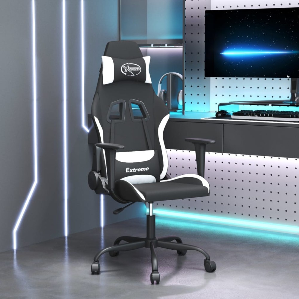 vidaXL Καρέκλα Μασάζ Gaming Μαύρη και Λευκή Υφασμάτινη 65x62,5x(120-130)cm 1 τεμ. vidaXL Καρέκλα Μασάζ Gaming Μαύρη και Λευκή Υφασμάτινη 65x62,5x(120-130)cm 1 τεμ.