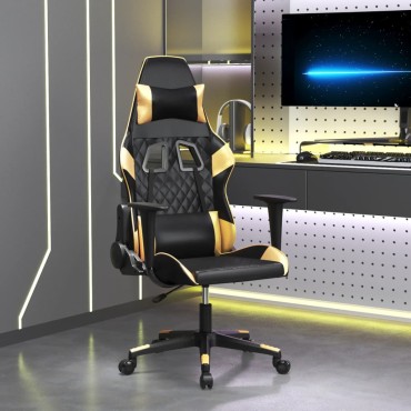 vidaXL Καρέκλα Gaming Μασάζ Μαύρο/Χρυσό από Συνθετικό Δέρμα 64x60x(117-127)cm 1 τεμ.