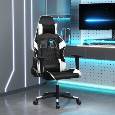 vidaXL Καρέκλα Gaming Μασάζ Ασπρόμαυρη από Συνθετικό Δέρμα 64x60x(117-127)cm 1 τεμ.
