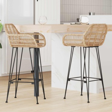 vidaXL Καρέκλα Μπαρ 2 τεμ. Φυσικό 55x52x105cm Καλάμι και Σίδερο