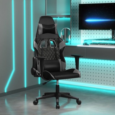 vidaXL Καρέκλα Gaming Μασάζ Μαύρο/Γκρι από Συνθετικό Δέρμα 64x60x(117-127)cm 1 τεμ.