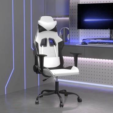 vidaXL Καρέκλα Gaming Λευκό/Μαύρο από Συνθετικό Δέρμα 66x56x(120,5-131)cm 1 τεμ.