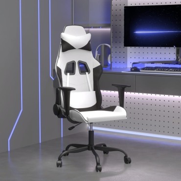 vidaXL Καρέκλα Gaming Μασάζ Λευκό/Μαύρο από Συνθετικό Δέρμα 66,5x61x(118-127,5)cm 1 τεμ.