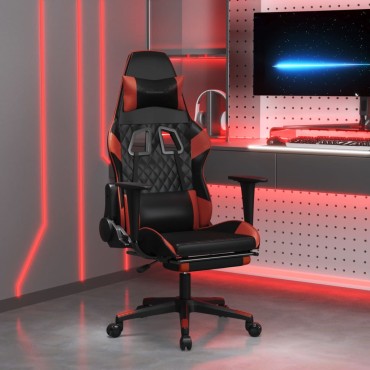 vidaXL Καρέκλα Gaming Μασάζ Υποπόδιο Μαύρο/Μπορντό από Συνθετικό Δέρμα 64x60x(117-127)cm 1 τεμ.