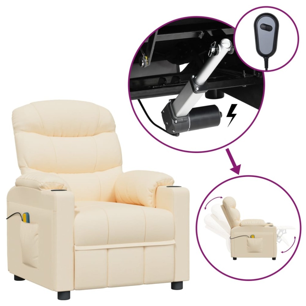vidaXL Πολυθρόνα Μασάζ Ηλεκτρική Κρεμ Υφασμάτινη