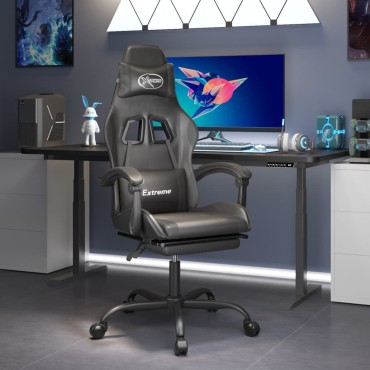 vidaXL Καρέκλα Gaming Περιστρ. Υποπόδιο Μαύρο Συνθετικό Δέρμα 57,5x59,5x(121-131)cm 1 τεμ.