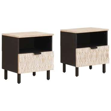 vidaXL Κομοδίνο 2 τεμ. Λευκό 40x33x46cm Στερεό ξύλο μάνγκο