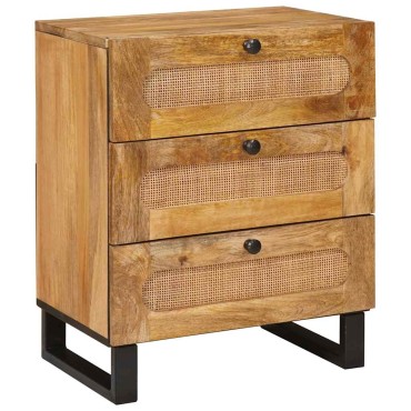 vidaXL Κομοδίνο με συρτάρι Φυσικό 50x33x62cm Στερεό ξύλο μάνγκο 1 τεμ.