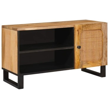 vidaXL Ντουλάπι TV με πόρτα Καφέ 80x33x46cm Στερεό ξύλο μάνγκο 1 τεμ.