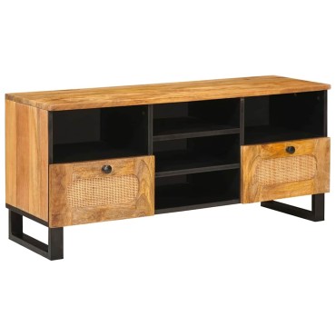 vidaXL Ντουλάπι TV με συρτάρι Καφέ 100x33x46cm Στερεό ξύλο μάνγκο 1 τεμ.