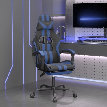 vidaXL Καρέκλα Gaming Μασάζ Υποπόδιο Μαύρο/μπλε από Συνθετικό Δέρμα 57,5x59,5x(121-131)cm 1 τεμ.