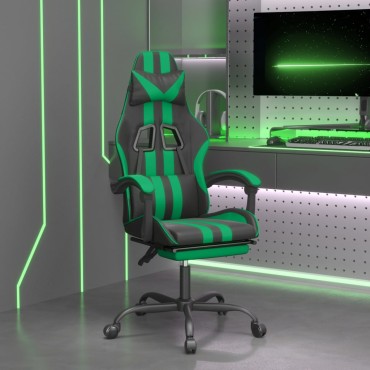 vidaXL Καρέκλα Gaming Μασάζ Υποπόδιο Μαύρο/Πράσινο από Συνθετικό Δέρμα 57,5x59,5x(121-131)cm 1 τεμ.