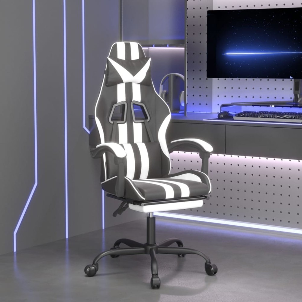 vidaXL Καρέκλα Gaming Μασάζ Υποπόδιο Μαύρο/Λευκό από Συνθετικό Δέρμα 57,5x59,5x(121-131)cm 1 τεμ. vidaXL Καρέκλα Gaming Μασάζ Υποπόδιο Μαύρο/Λευκό από Συνθετικό Δέρμα 57,5x59,5x(121-131)cm 1 τεμ.