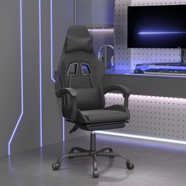 vidaXL Καρέκλα Gaming Μασάζ Υποπόδιο Μαύρο από Συνθετικό Δέρμα 57,5x59,5x(121-131)cm 1 τεμ.