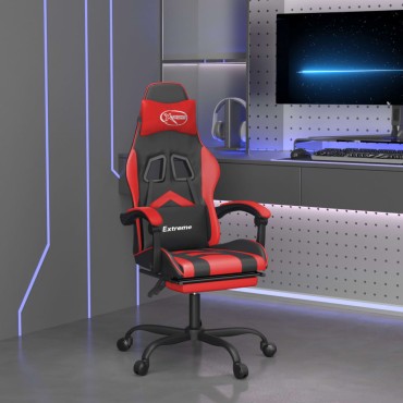 vidaXL Καρέκλα Gaming Μασάζ Υποπόδιο Μαύρο/Κόκκινο από Συνθετικό Δέρμα 57,5x59,5x(121-131)cm 1 τεμ.