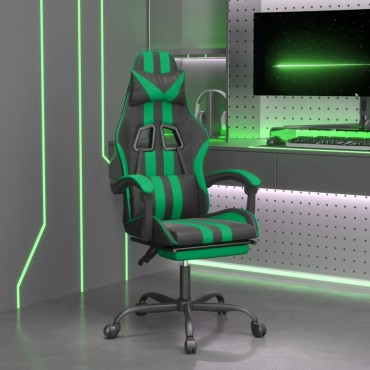 vidaXL Καρέκλα Gaming Περιστρ. Υποπόδιο Μαύρο/Πράσινο Συνθετικό Δέρμα 57,5x59,5x(121-131)cm 1 τεμ.