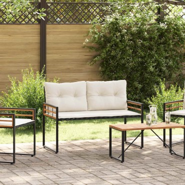 vidaXL Ξύλινο Στρώμα Παγκάκι με μαξιλάρι Κρεμ 114x55x77 εκ 1 τεμ.