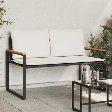 vidaXL παγκάκι Μαύρο και Κρεμ Λευκό 115x65x72cm Ρατάν