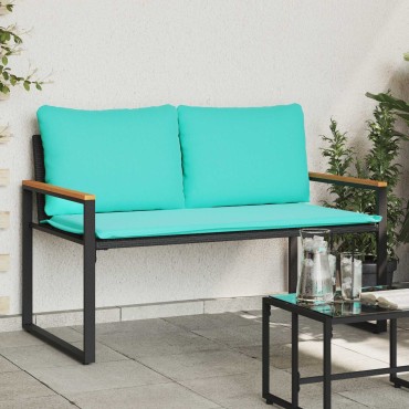 vidaXL παγκάκι με μαξιλάρι Μαύρο και Τυρκουάζ 115x65x72cm Ρατάν