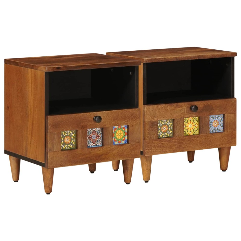 vidaXL Κομοδίνο 2 τεμ. Καφέ 40x33x46cm Στερεό ξύλο μάνγκο
