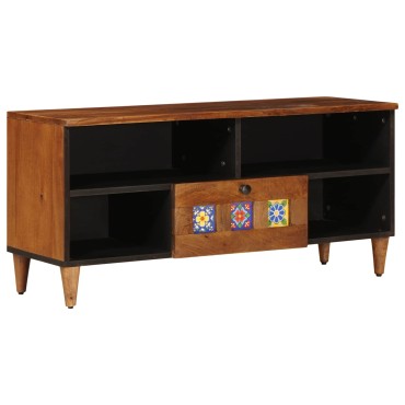 vidaXL Ντουλάπι TV με ράφι Καρυδιά 100x33x46cm Στερεό ξύλο μάνγκο 1 τεμ.