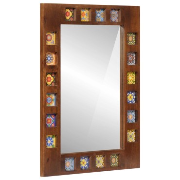 vidaXL Καθρέφτης Μπάνιου Καρυδιά 50x70x2,5cm Στερεό ξύλο μάνγκο