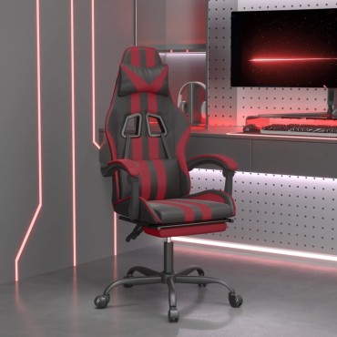 vidaXL Καρέκλα Gaming Μασάζ Υποπόδιο Μαύρο/Μπορντό από Συνθετικό Δέρμα 57,5x59,5x(121-131)cm 1 τεμ.